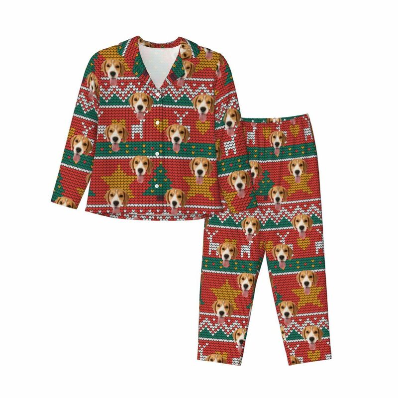 Personalized Pajamas Custom Photo Christmas Tree Star Pixel Pattern Design Perfect Gift for Family