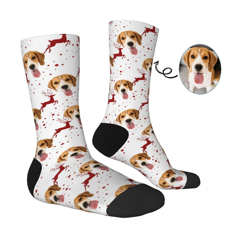Custom Face Socks with Elk Pattern Add Pet Photo Christmas Gift for Pet Owners