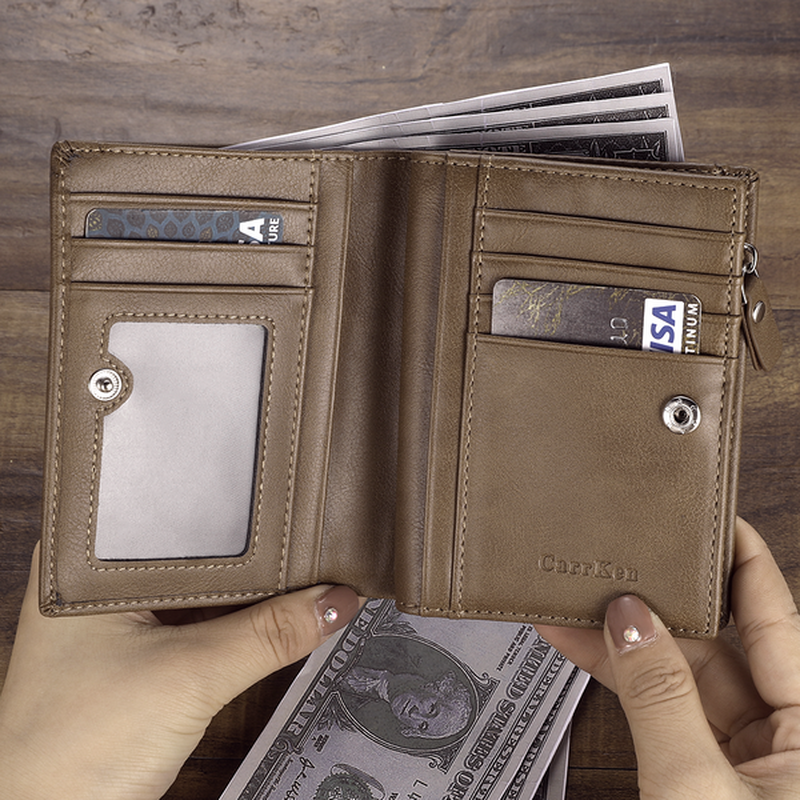 Men's Custom Photo Engraved Wallet Brown Leather Gift Ideas