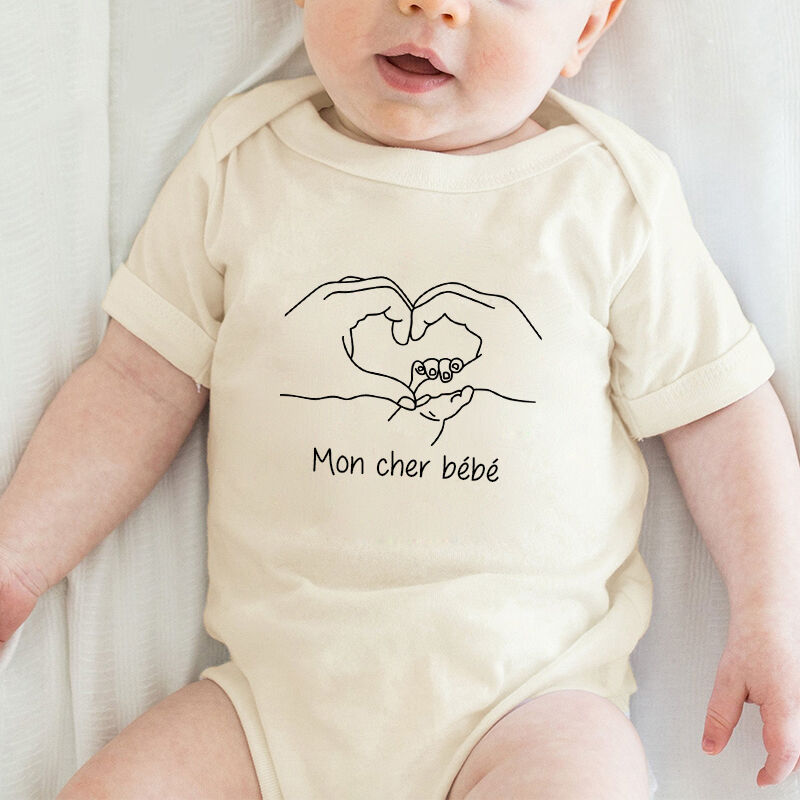 Personalized Baby Onesie Holding Hands with Love Custom Message Precious Baby Shower New Mom Gift
