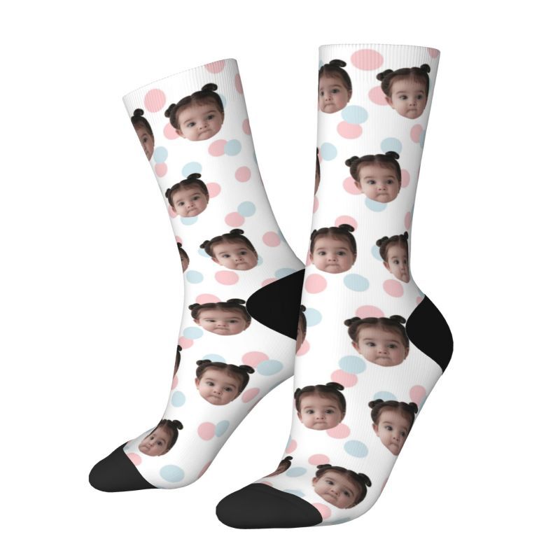 Customized Photo Socks Breathable Material with Colorful Polka Dots for Friends