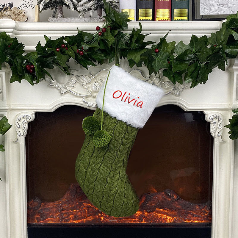 Personalized Knit Pom Pom Custom Name Christmas Stockings
