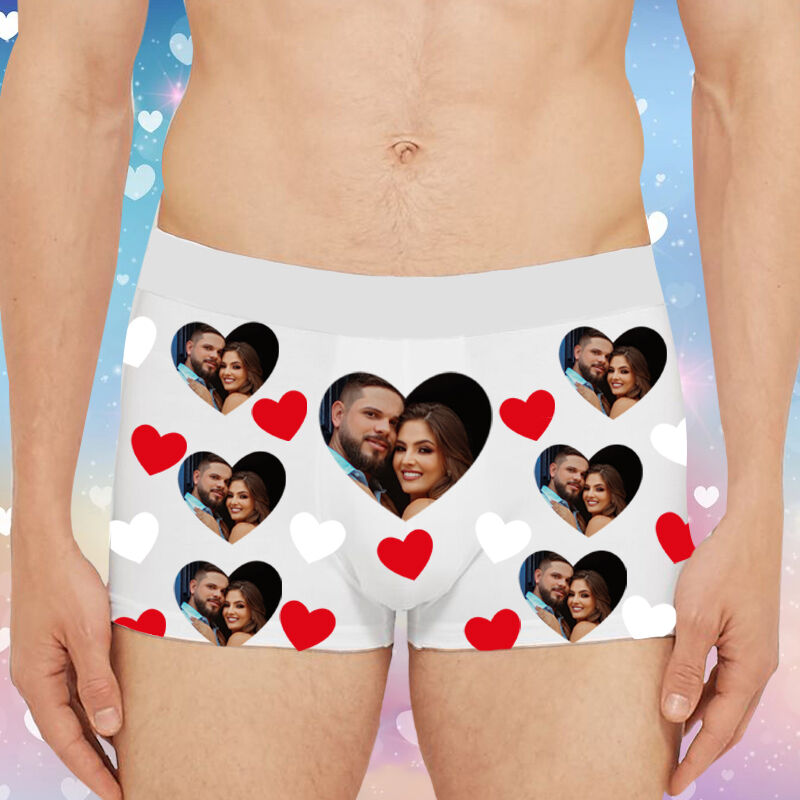Personalized Photo Men's Underwear Boxer Briefs with Heart Pattern Romantic Gift for Favourite Boyfriend