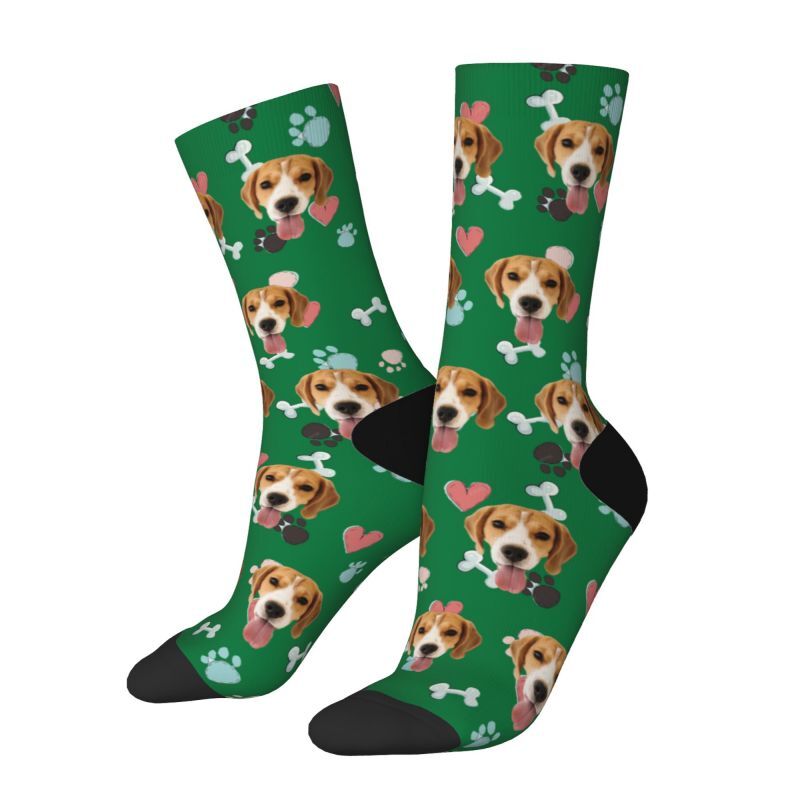 Customized Face Socks Pet Paw and Bones Print Gifts for Pet Lovers