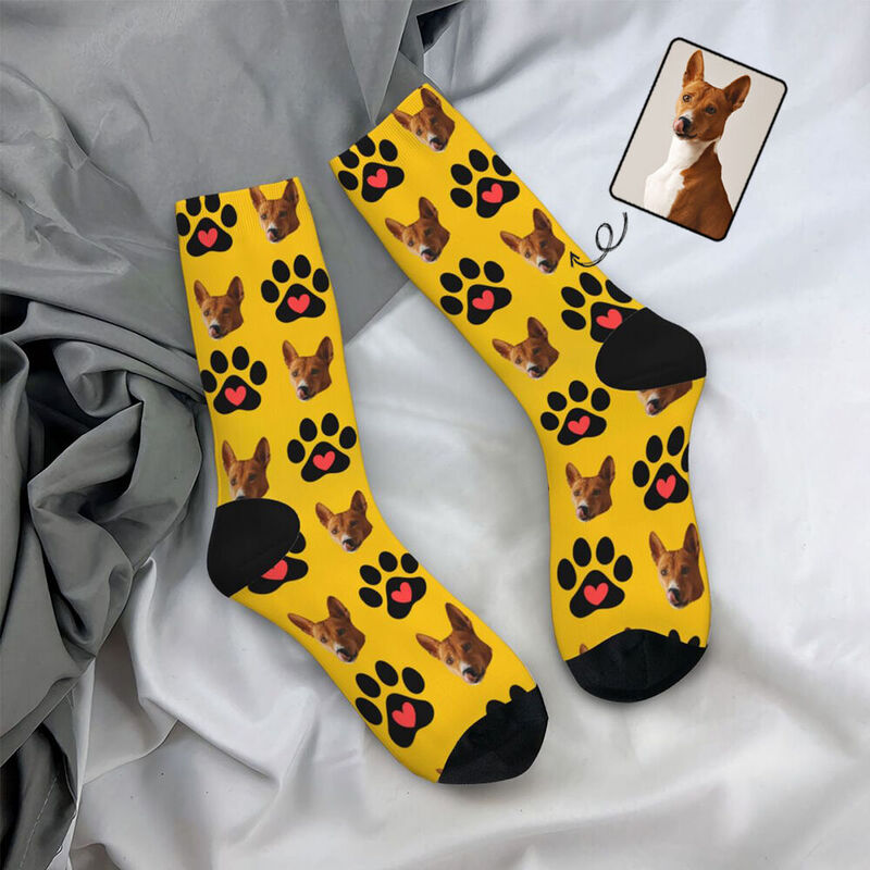 Personalized Face Socks with Black Paw Print Gift for Pet Lovers