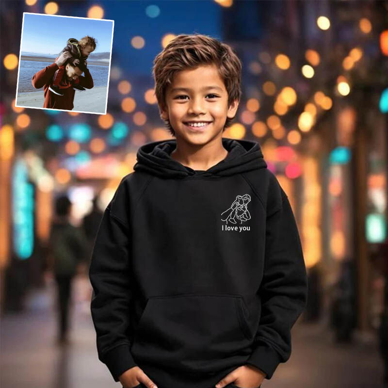 Personalized Children Embroidered Hoodie Custom Outline Drawing Warm Gift For Boys