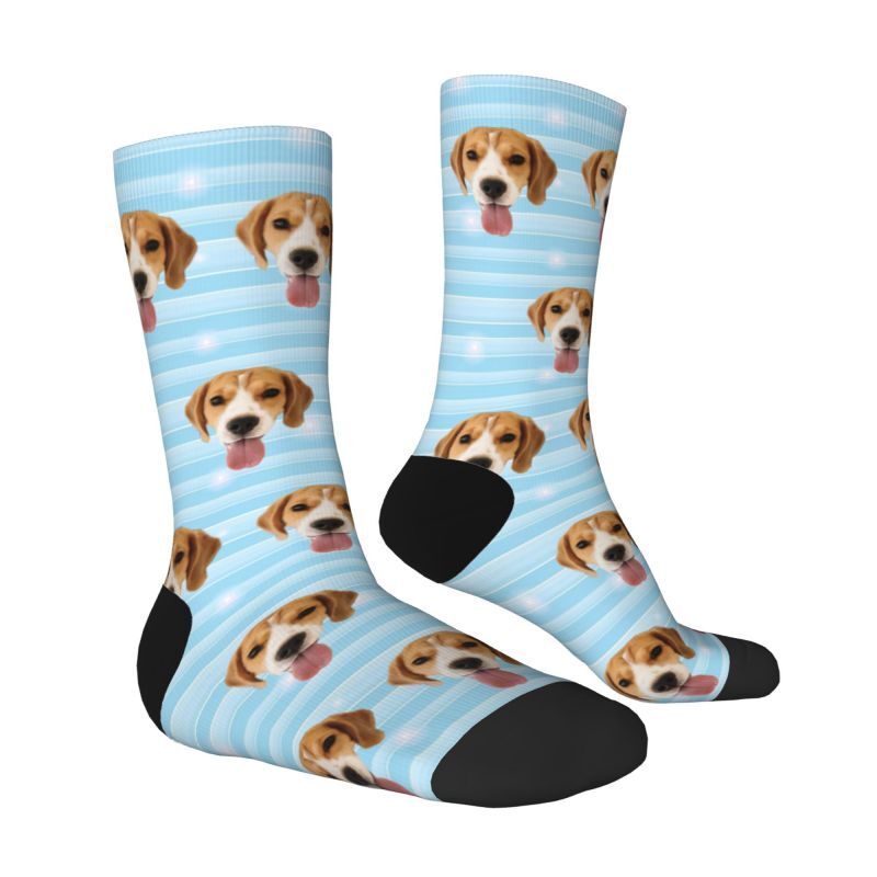 Personalized Striped Face Socks with Pet Photos Added Great Gift for Pet Lovers