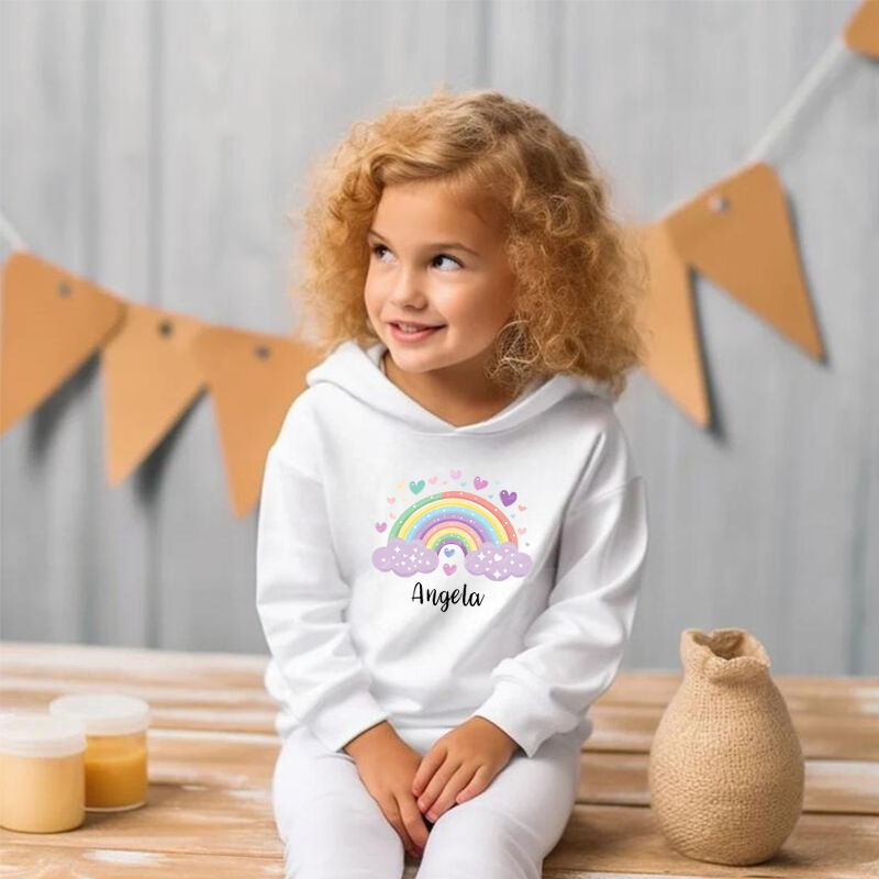 Personalized Kids Hoodie With Rainbow Pattern Custom Name Children's Gifts