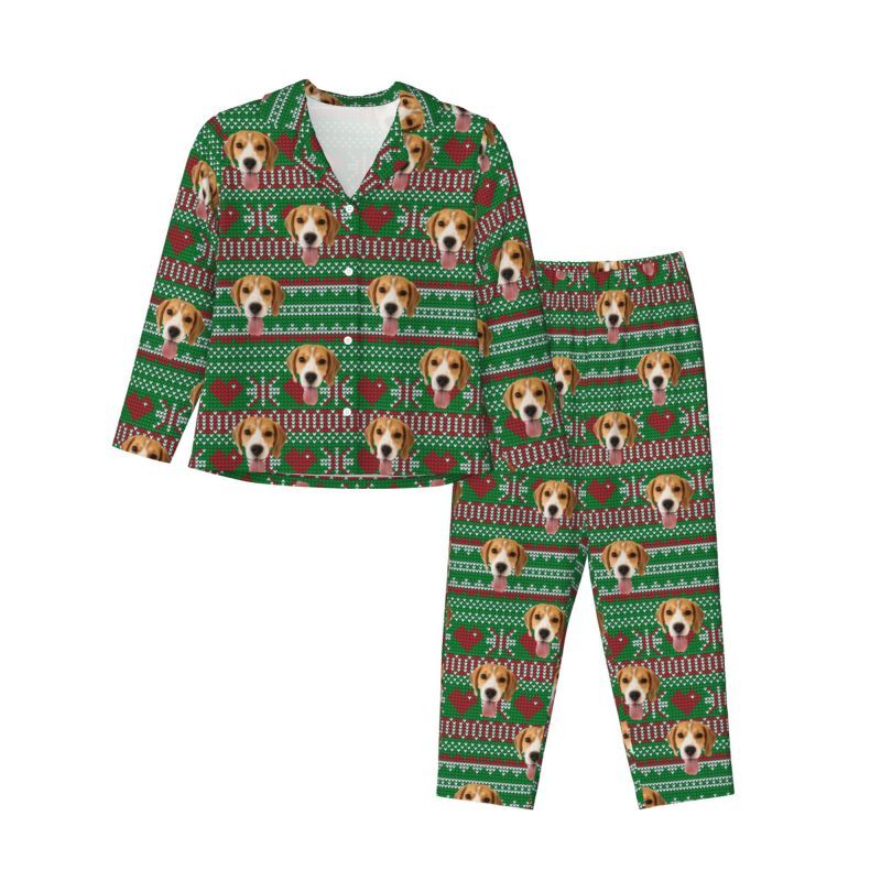 Personalized Pajamas Custom Pet Photo Christmas Love Pixel Style Design Perfect Gift for Family