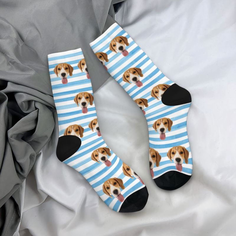 Personalized Striped Face Socks with Pet Photos Added Great Gift for Pet Lovers