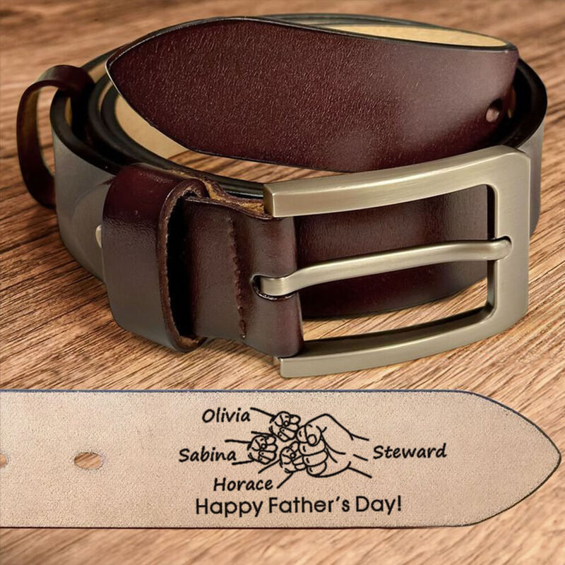 Personalized Genuine Leather Belt Dad and Baby Fist Bumping Belt for Father's Day