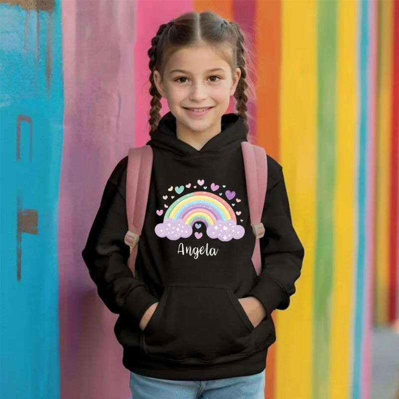 Personalized Kids Hoodie With Rainbow Pattern Custom Name Children's Gifts