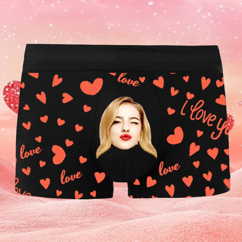 Personalized Picture Men's Underwear Boxer Briefs with Heart Pattern Special Present for Valentine's Day