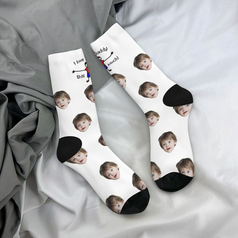 "I LOVE DADDY THIS MUCH" Customized Face Socks Gift from Son to Dad
