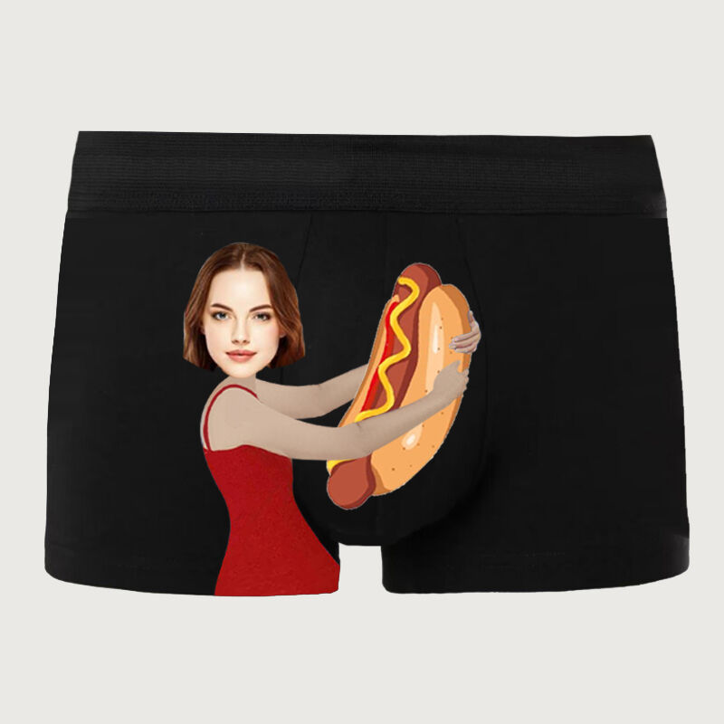 Personalized Picture Men's Underwear Boxer Briefs with Hot Dog Pattern Interesting Gift for Husband