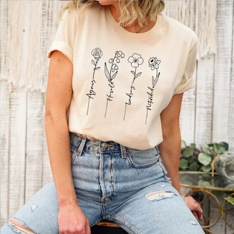 Personalized T-shirt with Custom Name and Flower Design for Sweet Mom