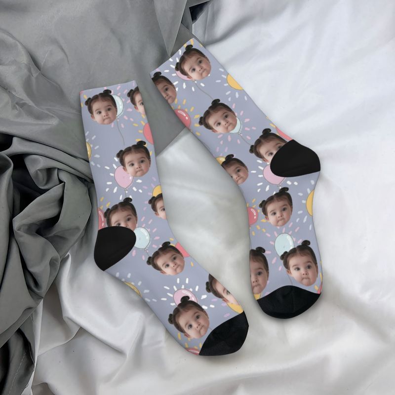 Customized Face Socks 3D Printed with Photos of Kids Gift for Mom