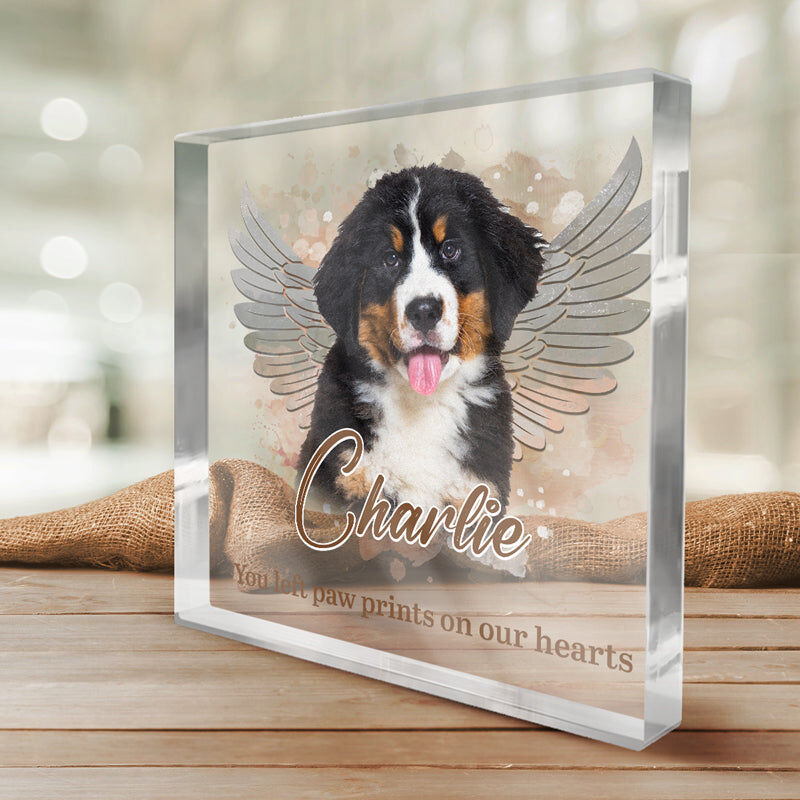 Personalized Acrylic Photo Plaque You Left Paw Prints On Our Hearts with Angel Wings Design ...