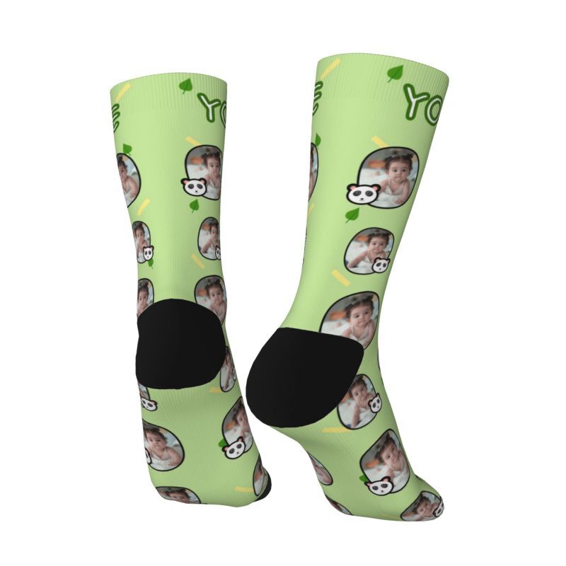 Custom Face Socks with Panda' Photo Frame Add Kid Pictures for Mom