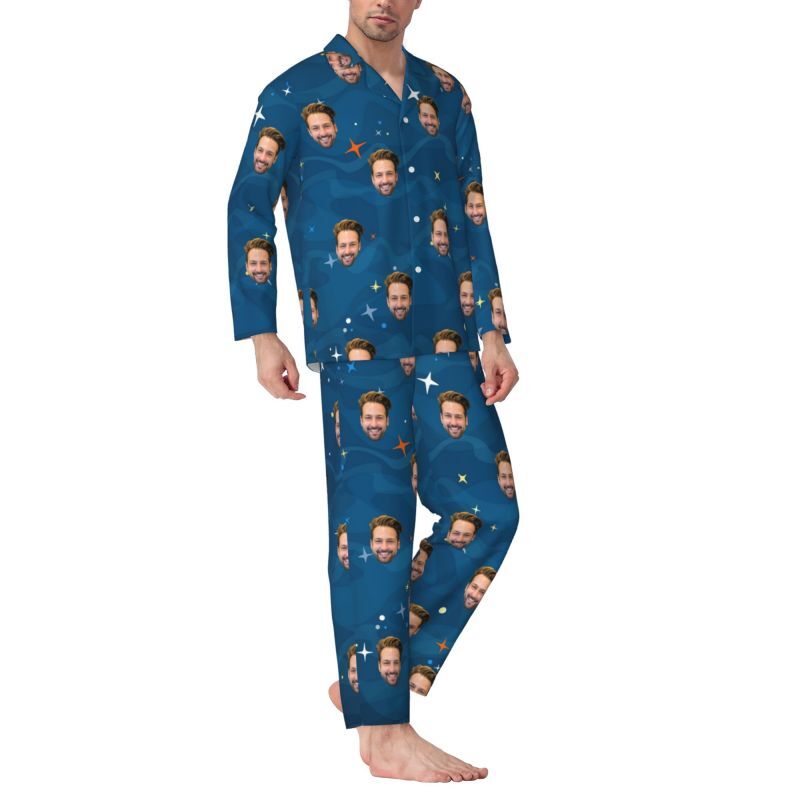 Personalized Pajamas Custom Photo Blue Starry Sky Style Pattern Design Great Gift for Him Family