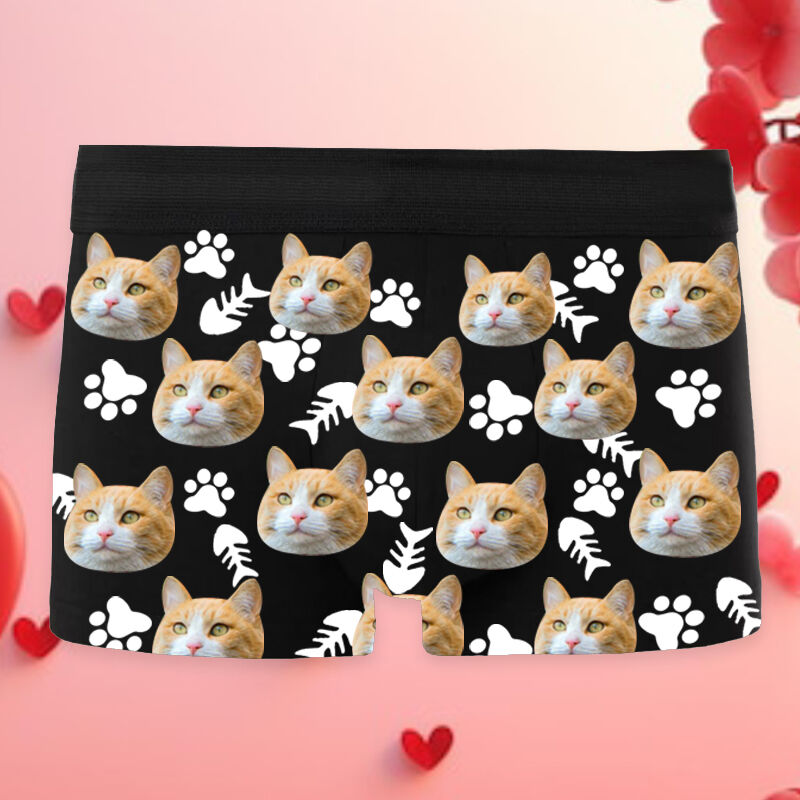 Personalized Photo Men's Underwear Boxer Briefs With Animal Footprints Pattern Wonderful Gift for Pet Lover