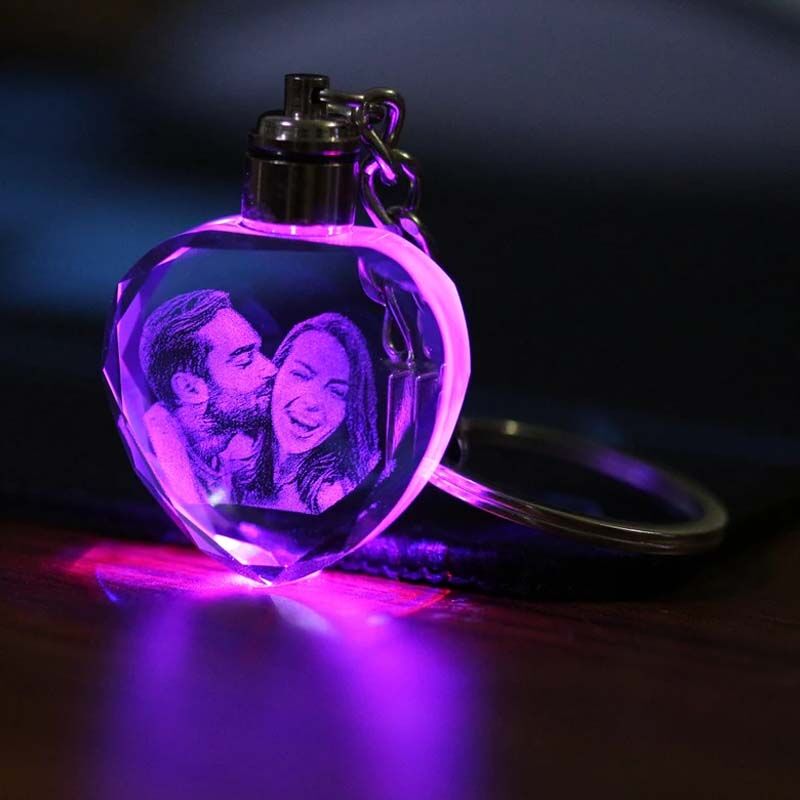 Gifts for Dad Custom Crystal Heart Shape Photo Key Chain