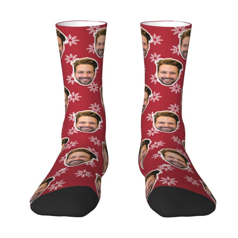 Personalized Face Socks with Snowflake Pattern Christmas Gifts for Couples