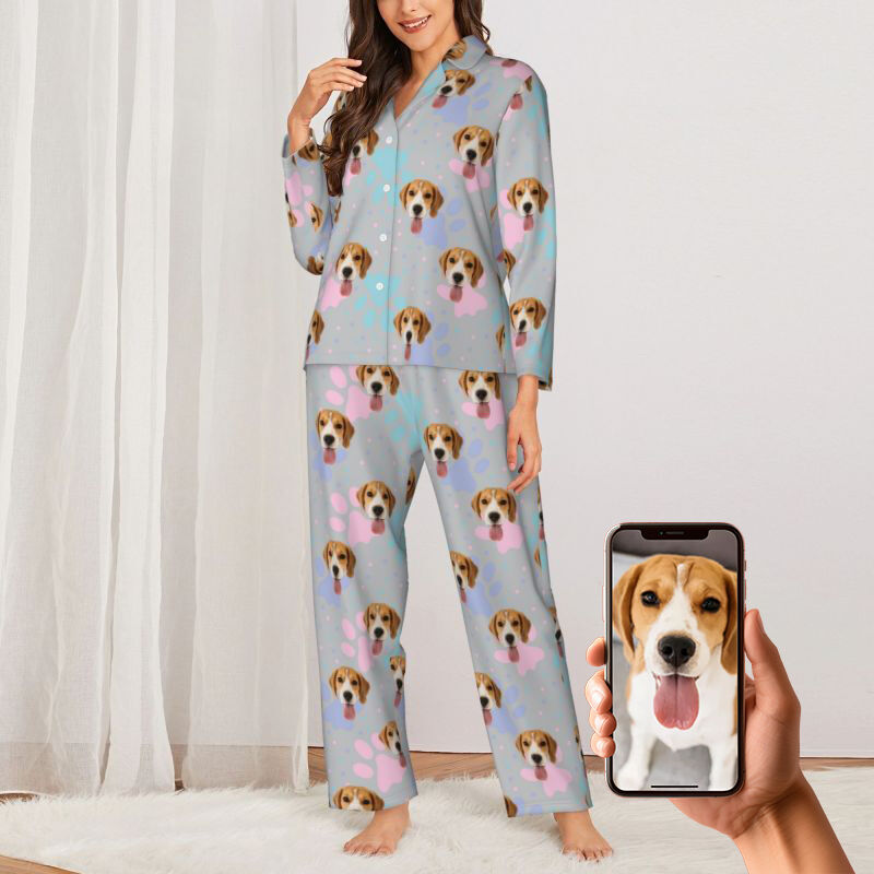 Personalized Pajamas Custom Pet Photo Colorful Pawprints Dots Design Creative Gift for Pet Lovers