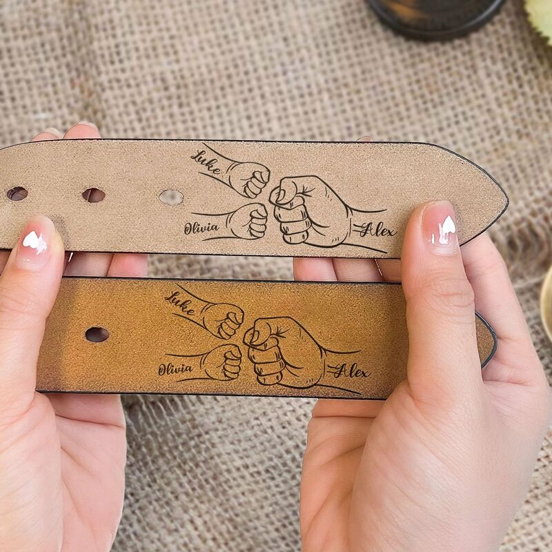 "This Guy Is One Awesome Dad" Personalized Engraved Leather Belt Fist Bumps Gift for Dad