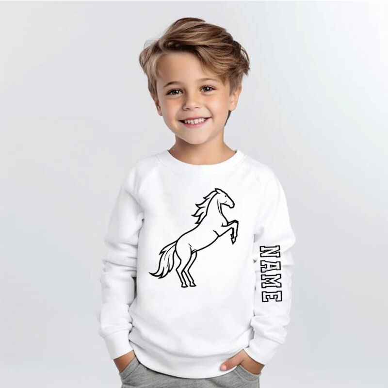 Personalized Kids Sweatshirt With Customized Name And Horse Pattern Children's Gifts
