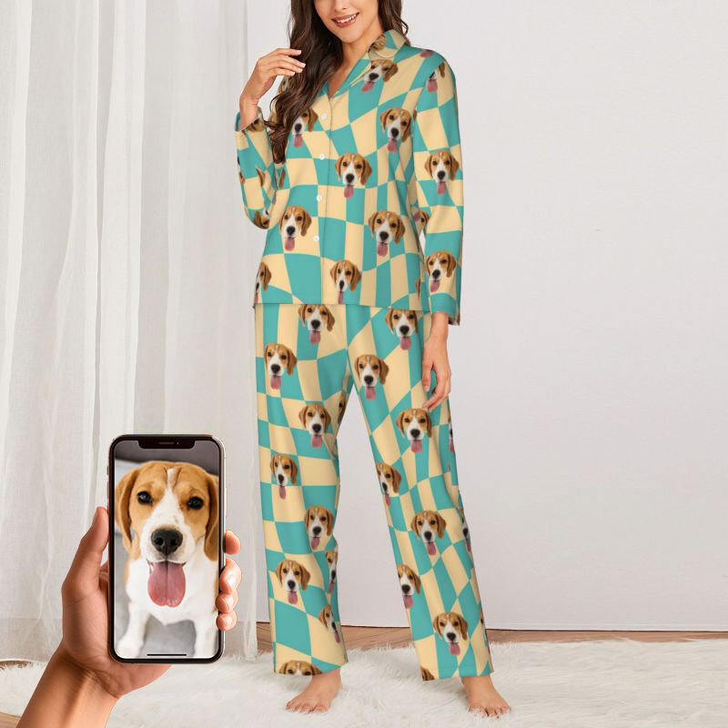 Personalized Pajamas Custom Pet Photo Flat Distorted Checkered Pattern Great Gift for Family