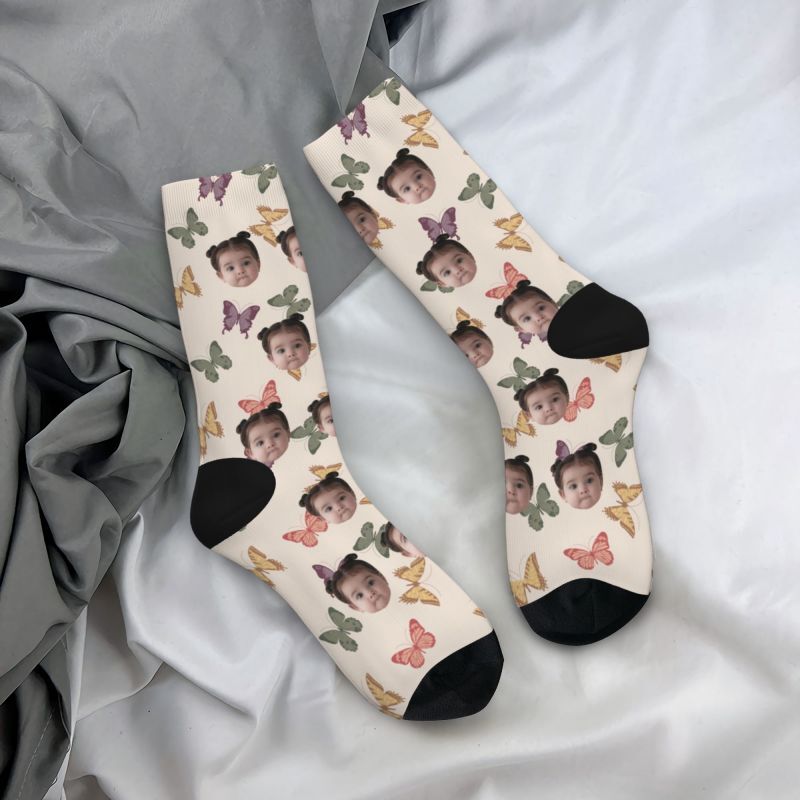 Customized Face Socks 3D Printed with Photos of Kids Gift for Mom