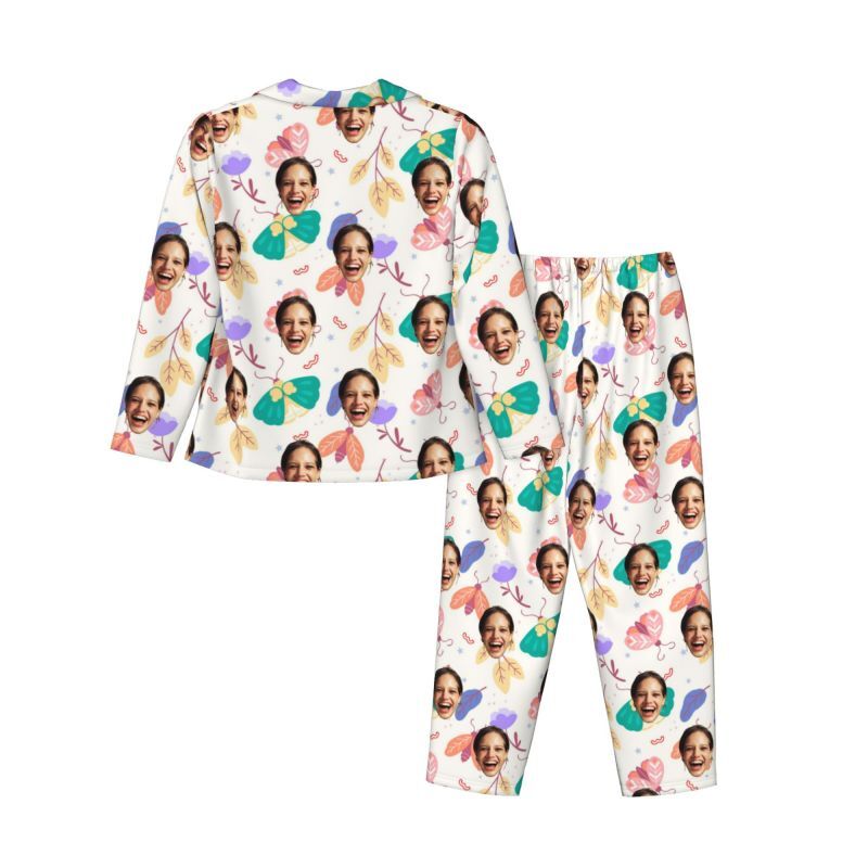Personalized Pajamas Custom Photo Elegant Butterfly Flower Pattern Design Exquisite Gift for Her
