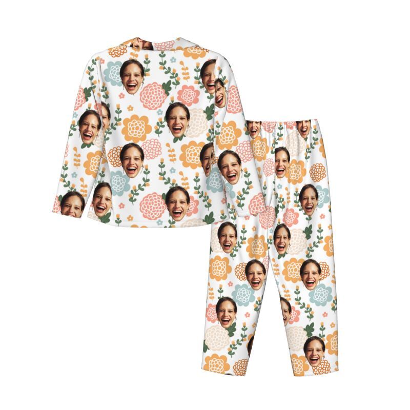 Personalized Pajamas Custom Photo Colorful Floral Pattern Elegant Design Gift for Her Family