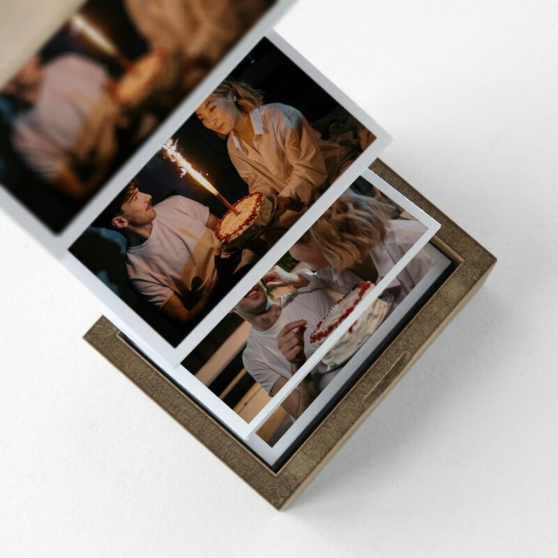 Custom Wooden Photo Box Pull out Photo Album Couple Photo Box for Valentine's Day