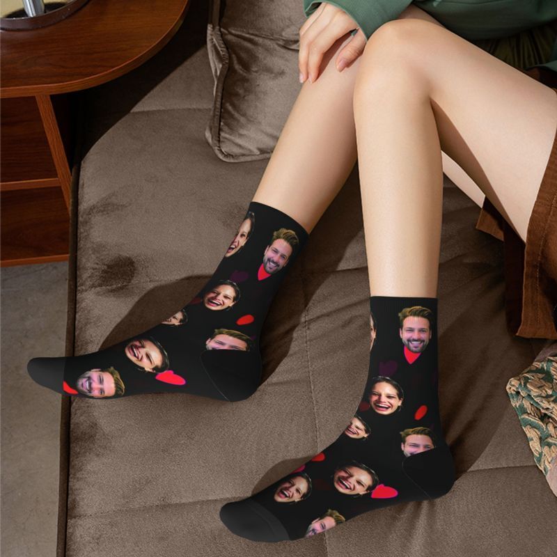 Customized Face Socks Pink Love Heart Valentine's Day Gift