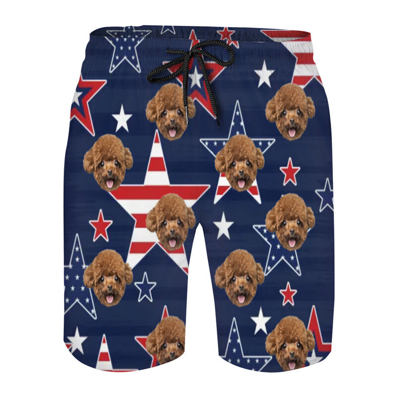 Personalized Picture Men's Beach Shorts with Flag Pattern Creative Gift for Friends