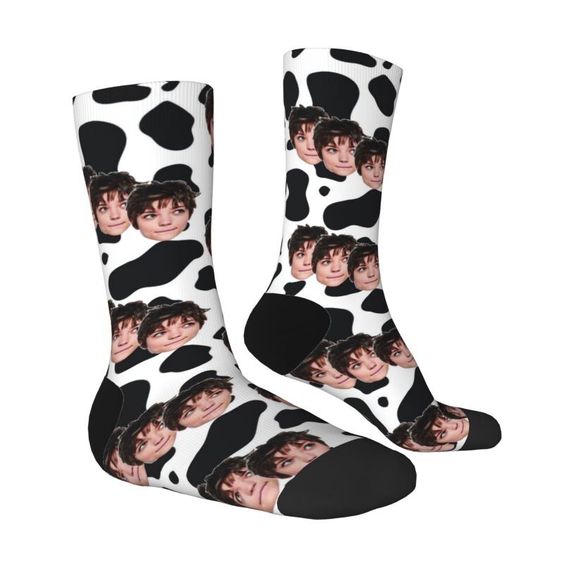 Custom Socks Cow Pattern Print Funny Three Face Photos