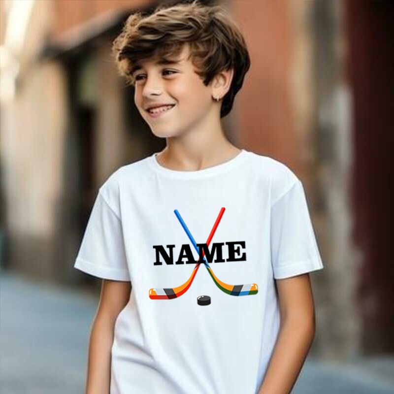 Personalized Kids T-Shirts With Customized Name Tape Hockey Graphics For Sports Fanatics