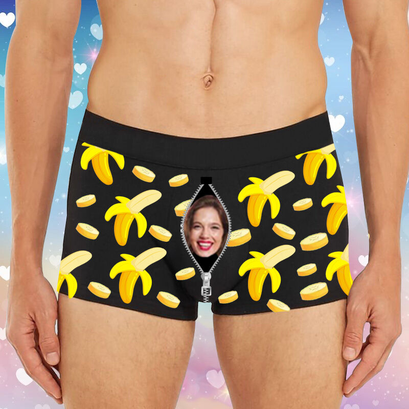 Personalized Photo Men's Underwear Boxer Briefs with Banana Pattern Funny Gift for Valentine's Day