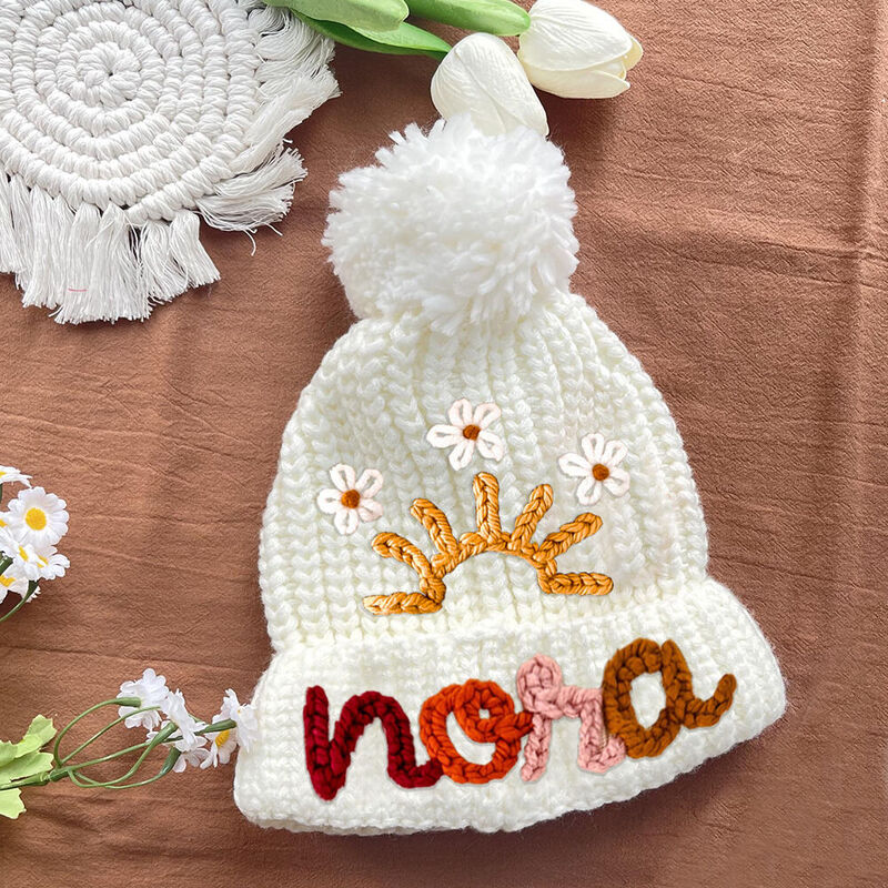 Personalized Knit Pom Pom Toddlers Beanie Embroidered Winter Hat for Kids