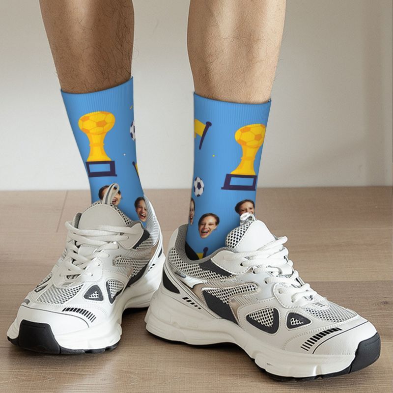 Custom Face Socks with Football Pattern Can Add Photos for Friends