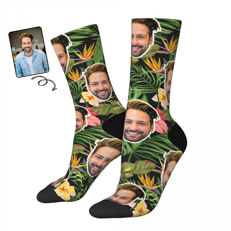 Custom Face Socks Hawaiian Style Mid-Calf Socks Perfect for Vacation
