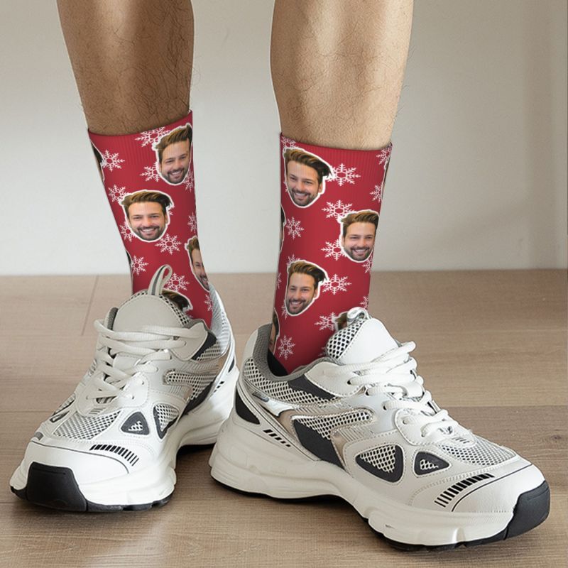 Personalized Face Socks with Snowflake Pattern Christmas Gifts for Couples