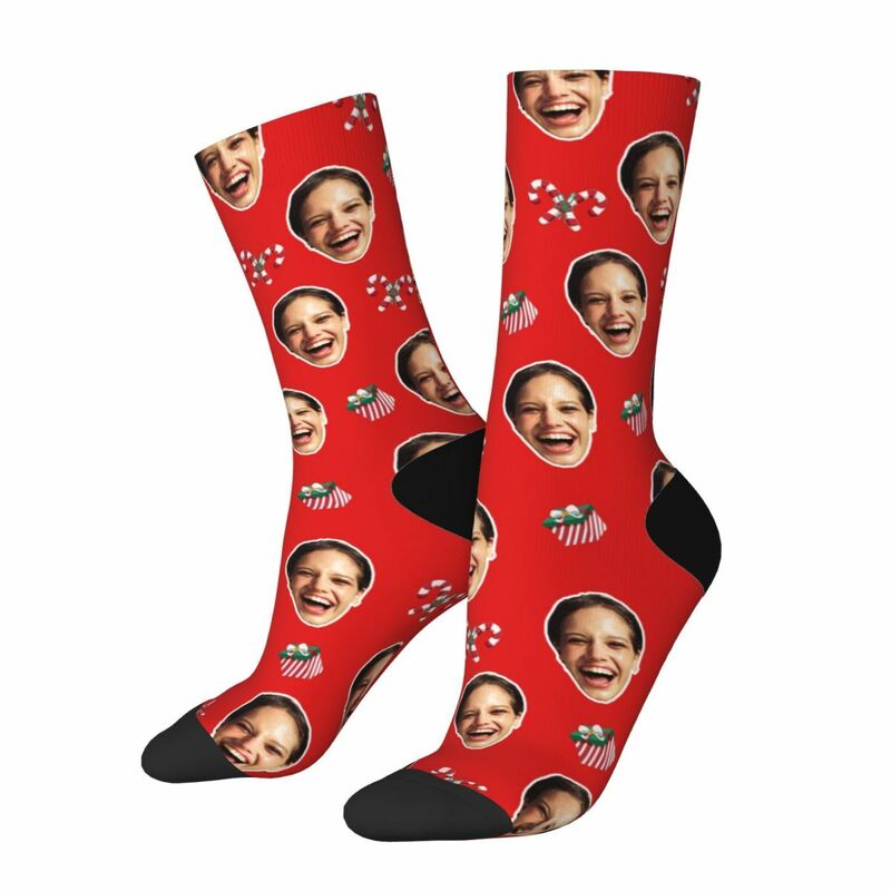 Personalized Christmas Face Socks Holiday Red Socks Gifts for Loved One