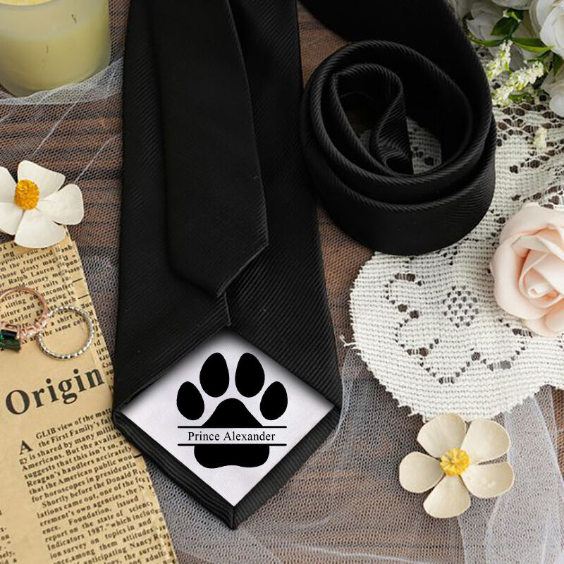Custom Name Tie with Pawprint Pattern Cute Gift for Pet Lover
