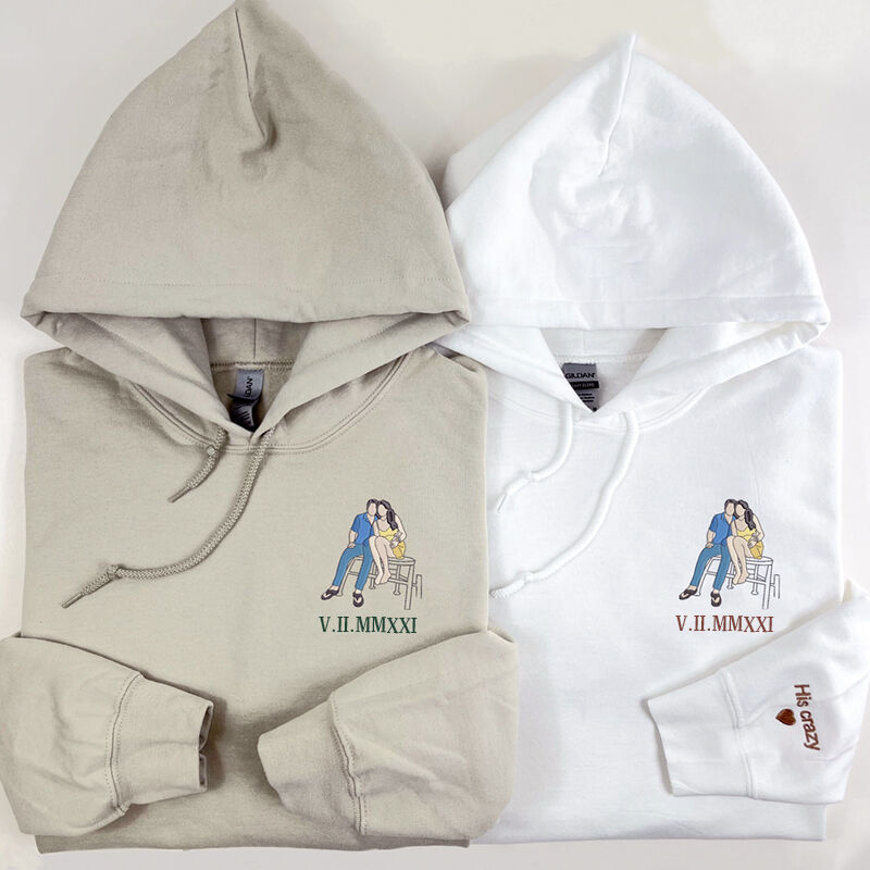 Personalized Hoodie Custom Embroidered Couple Color Photo and Messages Exquisite Gift for Lover