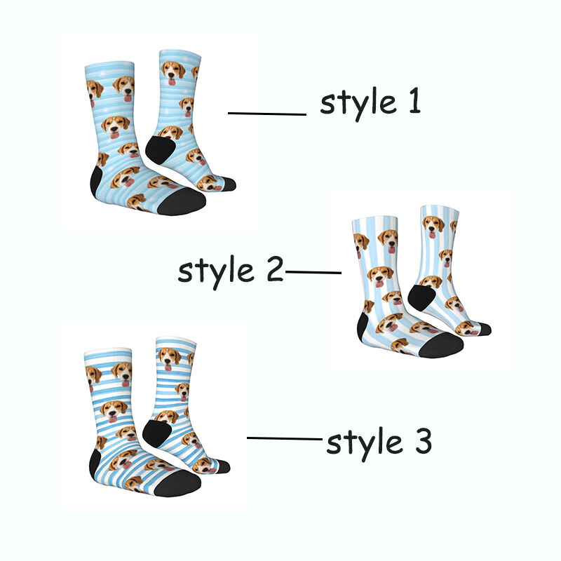 Personalized Striped Face Socks with Pet Photos Added Great Gift for Pet Lovers