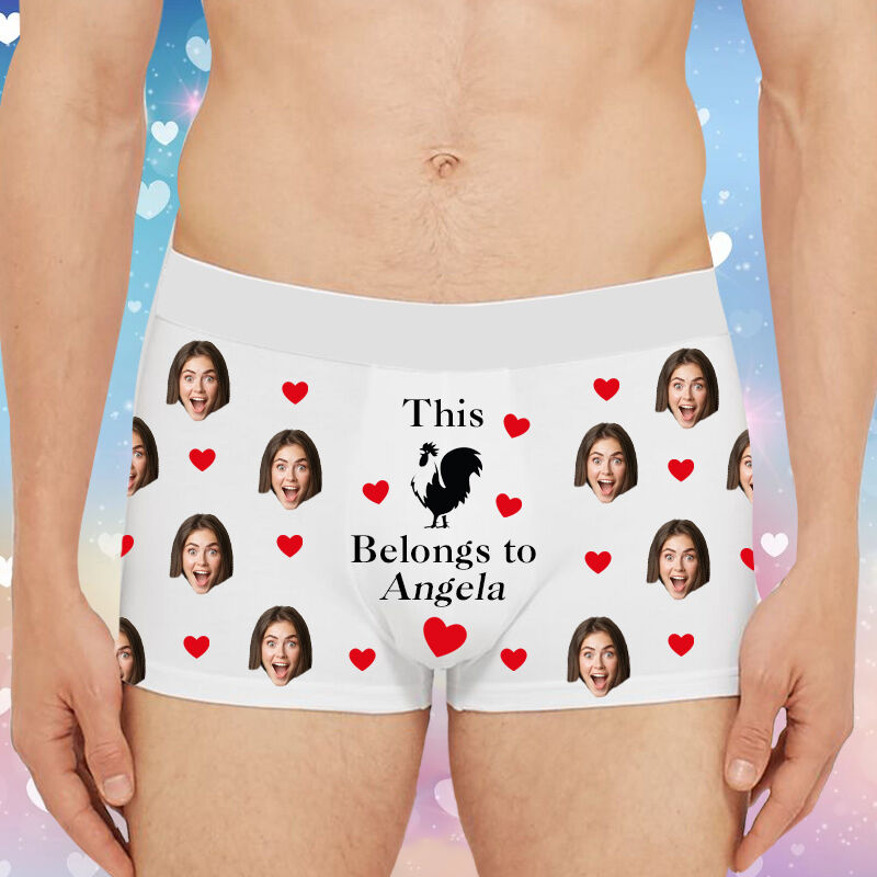 Personalized Photo Men's Underwear Boxer Briefs with Rooster Pattern Cute Valentine's Day Gift