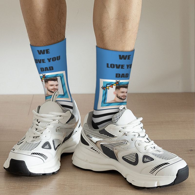 "We Love You Dad" Custom Striped Socks with Photo